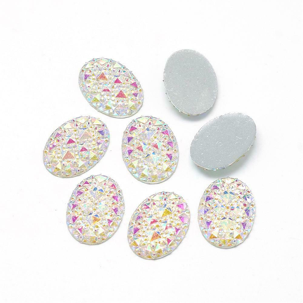 6 Resin Oval Cabochons Clear White AB Flat Backs 18x13 Flatback Domes