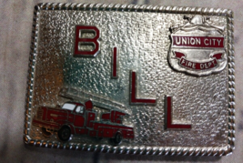 Vtg Hook Fast Bill Name Union City Fire Department Belt Buckle 2.5&quot;x 1.7... - $9.89