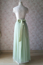 Green Floor Length Tulle Skirt Bridesmaid Plus Size Tulle Maxi Skirt Back-bow image 2