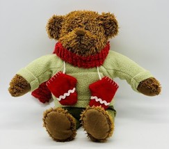 Hallmark Teddy Bear Plush Red Scarf and Mittens with Green Shirt Christmas - £14.81 GBP