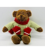 Hallmark Teddy Bear Plush Red Scarf and Mittens with Green Shirt Christmas - $18.69