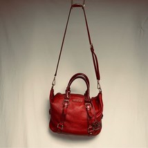 MICHAEL KORS Red Bedford Pebble Leather Satchel Shoulder Bag Medium Chri... - £90.71 GBP