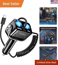 Dual Port USB C Car Charger with LED Voltage Display - 180° Flexible Design - $23.99