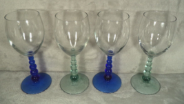 Set of 4 Cobalt Blue and Light Green Stemmed Clear Wine Glasses Goblet - $15.79