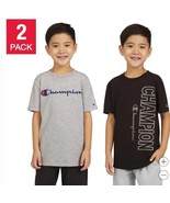 Champion Boys Girls T-Shirts Gray Black 2-Pck Short Sleeves Crewneck Lig... - $45.77 CAD