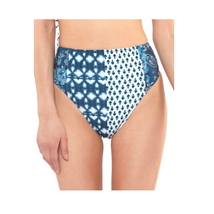 Jessica Simpson Navy Blue Batik Babe High Waist Bikini Swim Bottoms Size M New - £15.88 GBP