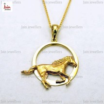 18 Kt Real Solid Yellow Gold Running Horse In Circlet Chain Necklace Pendant - £1,389.60 GBP