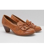 Vtg 70&#39;s Leather Heels Size 7 Tan Caramel Brown Made in Brazil Fringe Ta... - £15.92 GBP