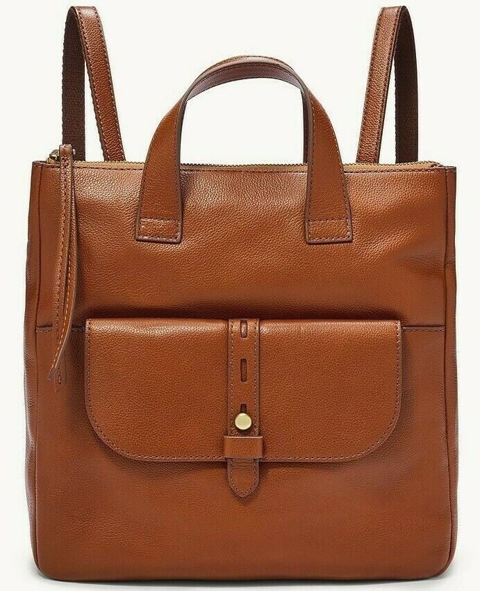 Fossil Hunter Brown Leather Backpack SHB2695210 Brass Hardware NWT $180 Retail