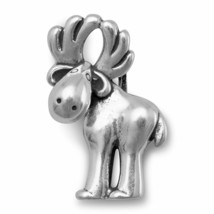 Cute &quot;Merry Moose&quot; Slide Charm Bracelet Piece Pendant Body Jewelry 14K White GP - £41.68 GBP