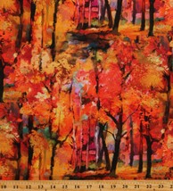 Cotton Fall Autumn Trees Leaves Painting Fabric Print by the Yard D511.48 - £11.15 GBP