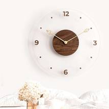 Large modern wood wall clock, Round glass art clock, Silent wooden digit... - $100.00