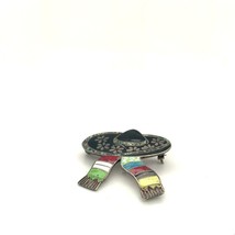 Vintage Sign Sterling 925 Hecho en Mexico Enamel Fiesta Sombrero Hat Brooch Pin - £49.65 GBP