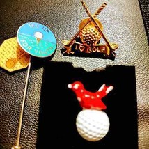 Vintage 18 carat gold plated I love golf pin~birdy pin~golf stick pin~ lot of 3 - £22.86 GBP