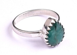 Verde Naturale Smeraldo 925 Argento Sterling Mano Anello di Fidanzamento Donna - £45.02 GBP+