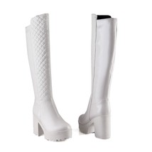 Women&#39;s High Knee Boots Platform Black White Fur Snow Boots Female Winter Sexy C - £67.72 GBP
