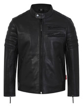 Customized Men&#39;s Black Motorcycle Racing Fashion Leather Jacket Genuine ... - $190.00