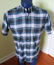 Vintage Men&#39;s SS Shirt LL BEAN Front Button Short Sleeve Cotton 15 1/2 Plaid - £13.26 GBP