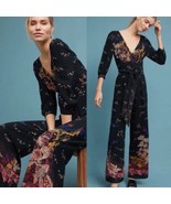 ANTHROPOLOGIE Feather and Bone Nara Floral Jumpsuit Wide Straight Leg Si... - $49.00