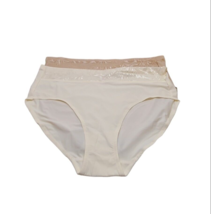 Breezies Hi Cut Brief Womens Size Medium Set of 2 Jacquard Shine  Ivory Taupe - £7.91 GBP