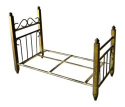 Miniature Dollhouse Sturdy Brass Metal Bed Single Twin 6-1/4&quot; x 3-1/8&quot; x 4-1/2” - £22.38 GBP