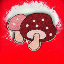 Red Pink Mushroom Pair Cartoon Clothing Iron On Patch Decal Embroidery - £5.54 GBP