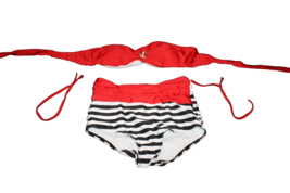 Unbranded Bikini Bathing Suit XL High Rise Black White Red Nautical Stri... - £10.77 GBP