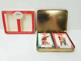 Vtg Coca-Cola Nostalgia Playing Cards 1994 2 Decks in Metal Tin Santa Ne... - £11.81 GBP
