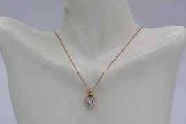 Fine 14K Rose Gold 0.35CTW Diamond Round Halo Pendant on Thin Box Chain Necklace - £260.70 GBP