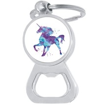 Watercolor Unicorn Bottle Opener Keychain - Metal Beer Bar Tool Key Ring - £8.60 GBP