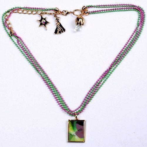 DISNEY COUTURE THE PRINCESS & THE FROG PURPLE/GREEN BEADED LOTUS CHARM NECKLACE - $44.99