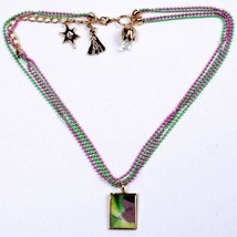 Disney Couture The Princess &amp; The Frog PURPLE/GREEN Beaded Lotus Charm Necklace - £36.53 GBP