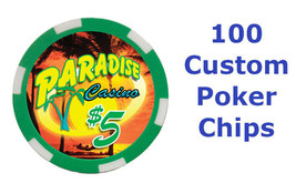 100 Custom Poker Chips : Both sides printed in Full Color with your designs - £84.12 GBP