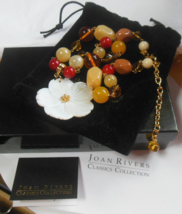 Joan Rivers Beaded MOP Carved Flower Pendant Necklace 22&quot; - £35.62 GBP