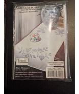 NEW Vintage Tobin Stamped Embroidery Kit Dresser Scarf 14&quot; X 39&quot; Blue El... - $146.16 MXN