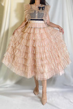 Baby-pink Layered Sequin Skirt Outfit Sequin Party Midi Skirt Outfit Custom Size image 2