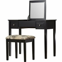Black Wooden 3 pc Vanity Set Mirror Table Stool Butterfly Bench Makeup Drawer - £372.01 GBP