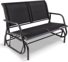 Black 2-Person Outdoor Textilene Swing Rocking Loveseat For Porch, Deck, - £154.97 GBP