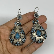 1pc, Handmade Turkmen Earring Tribal Jewelry Turquoise Inlay Drop Boho, B14294 - £9.57 GBP