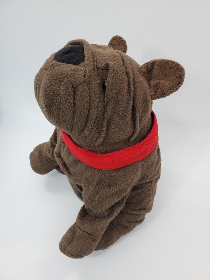 Dan Dee Brown Dog Plush Sharpei Bulldog Red Collar 14” Plush Stuffed Toy B308 - $16.99