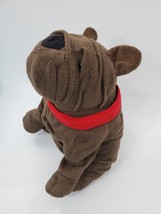 Dan Dee Brown Dog Plush Sharpei Bulldog Red Collar 14” Plush Stuffed Toy B308 - £13.36 GBP