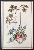 A Joyful Christmas Antique Pc Embossed &amp; Glittery with Santa Claus - £9.53 GBP