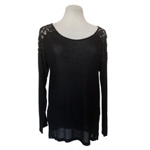 Abound Lace Top, Size M, Black, Long Sleeves, Scoop Neckline, High-Low Hem - $19.80