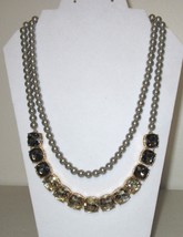 Silver Pearl &amp; Rhinestone Double Strand Necklace by TALBOTS 18-21&quot; - $17.33