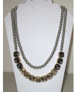 Silver Pearl &amp; Rhinestone Double Strand Necklace by TALBOTS 18-21&quot; - £13.62 GBP