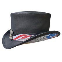 Patriotic Biker Black Leather Short Top Hat - £258.85 GBP