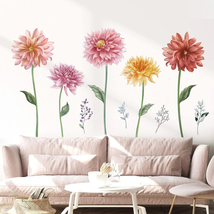 Decalmile Garden Flower Wall Decals Dahlia Blossom Floral Wall Stickers Bedroom  - £15.38 GBP