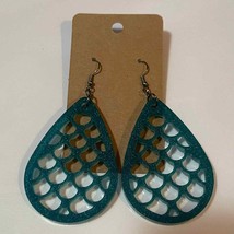 Handmade epoxy resin mermaid scale earrings - teal green shimmer - $6.34