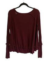 We The Free People Womens Top Laguna Thermal Waffle Knit Burgundy Sz Small - £19.10 GBP