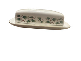 Fine China Holly Holiday Pattern Christmas Gold Rim Butter Dish - $10.21